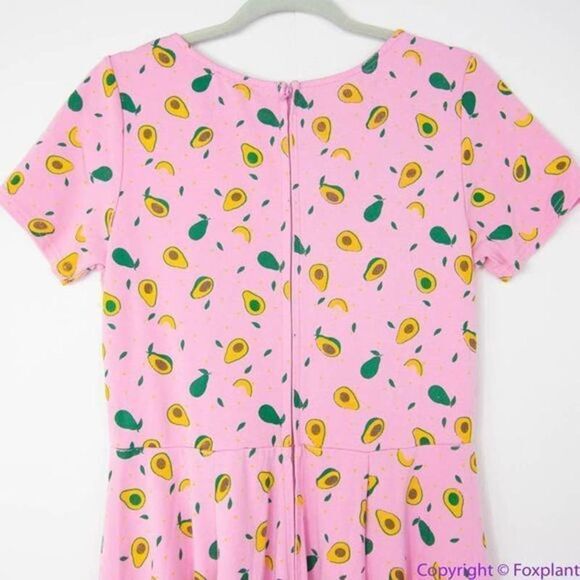 Unique Vintage Gwynnie Bee Avocado summer fruit Pink Fit-And-Flare‎ Dress, M - Picture 9 of 16